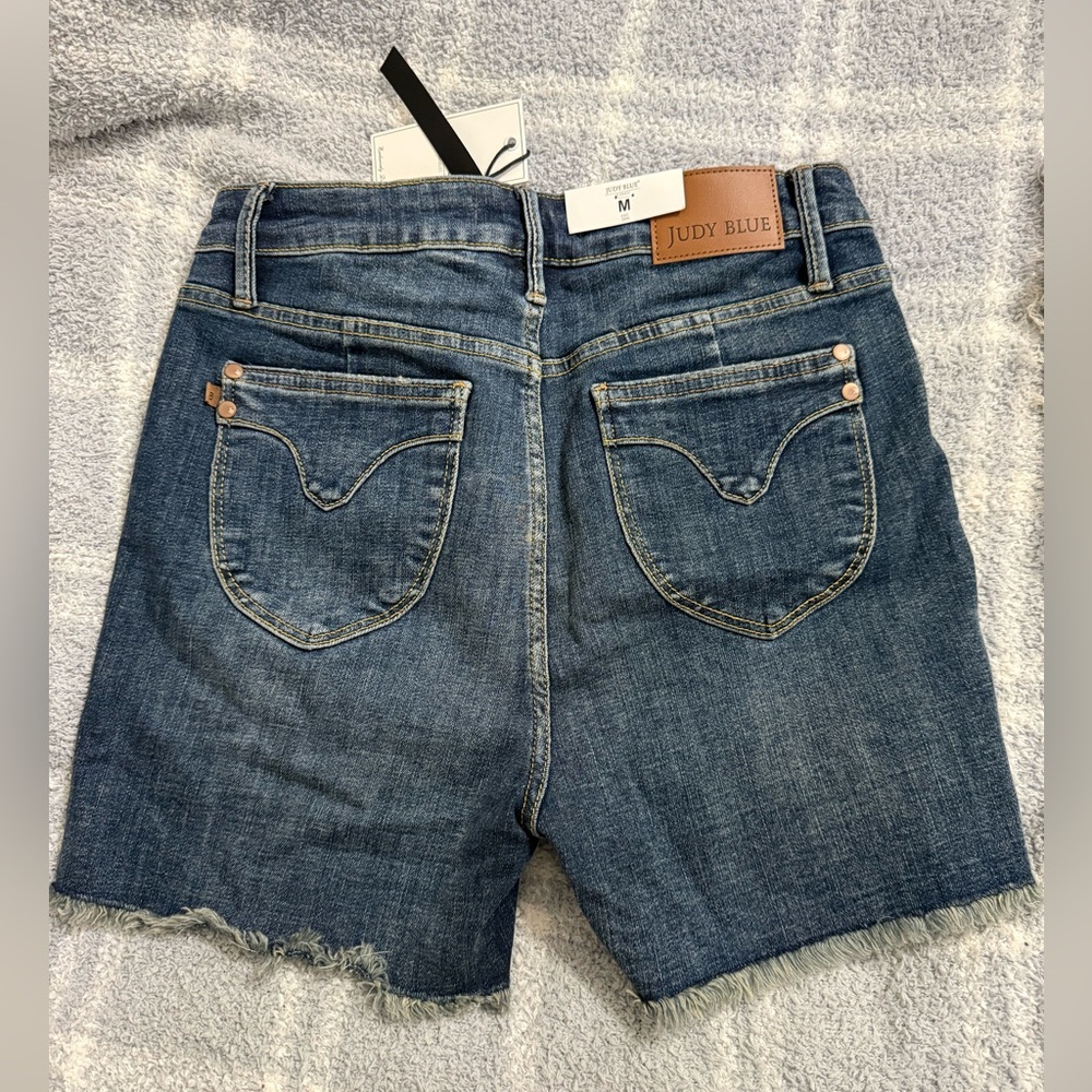Judy Blue Dark Wash Frayed Hem Shorts - Picture 3 of 7